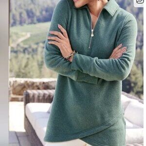 Soft Surroundings Women's Size Large Green Pullover Calla Top Quarter Zip